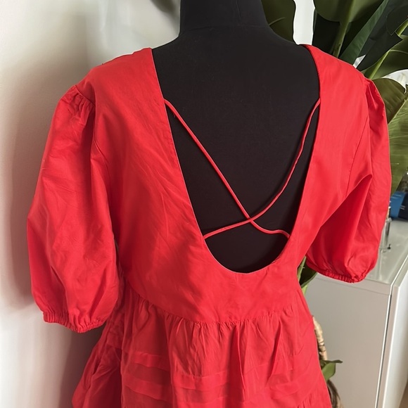 Mango Red Bubble Sleeve Dress - L - Picture 5 of 7